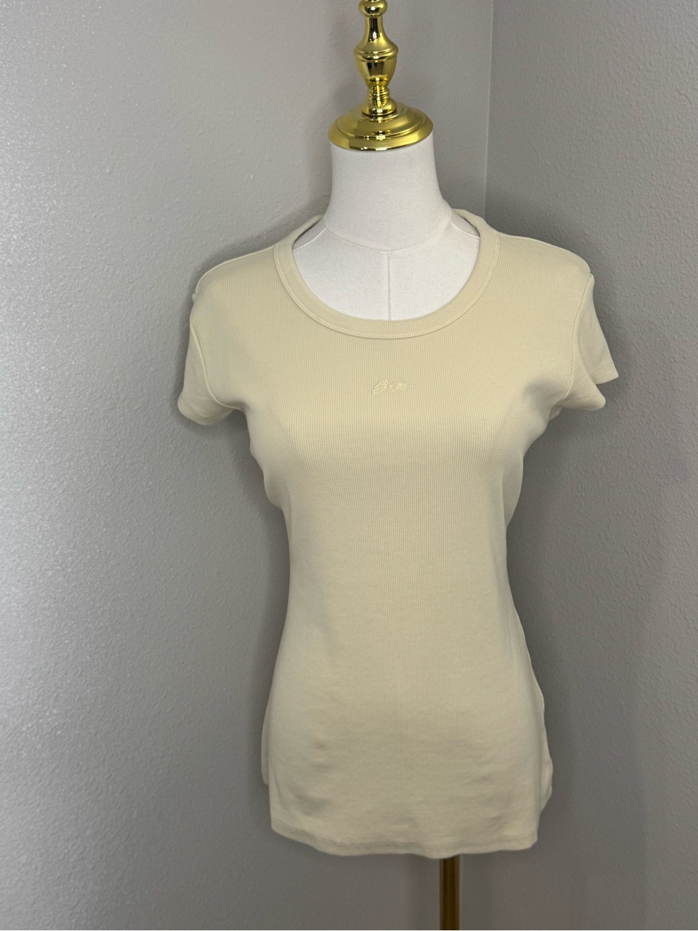 BOSS Hugo Boss C_Esima Ribbed Open Back T-Shirt Beige Women M NWT 50536871
